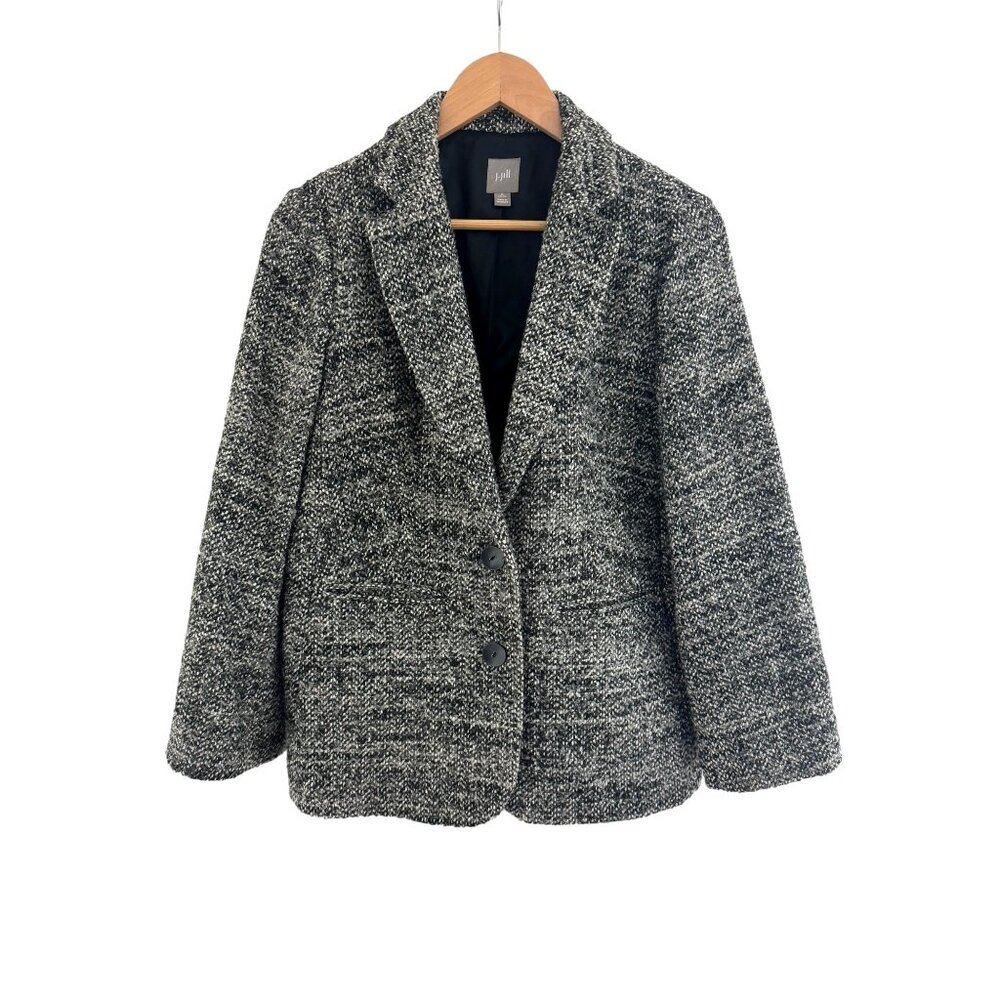 J. Jill Black‎ White Gray Tweed Knit Blazer Lined Pockets Size S Petite Jacket